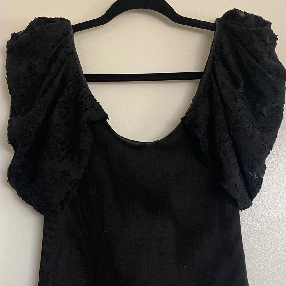 Maeve|Black Puff Sleeve Ribbed Blouse|Medium|EUC - Picture 8 of 10